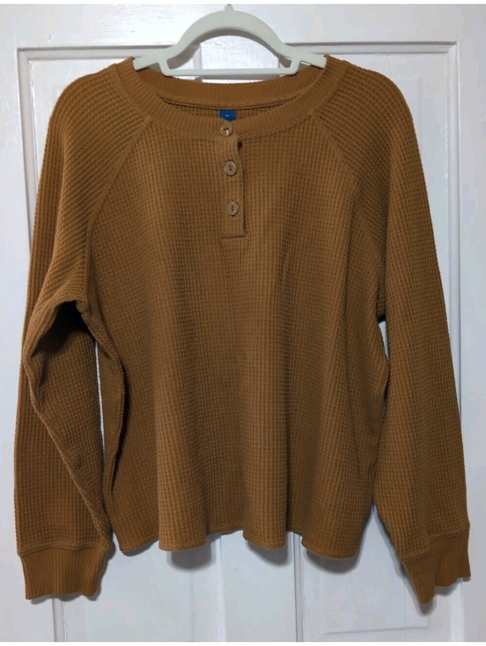 Old Navy Harvest Fest Gold Thermal Henley Shirt Waffle Knit Woman's XL(1445)C